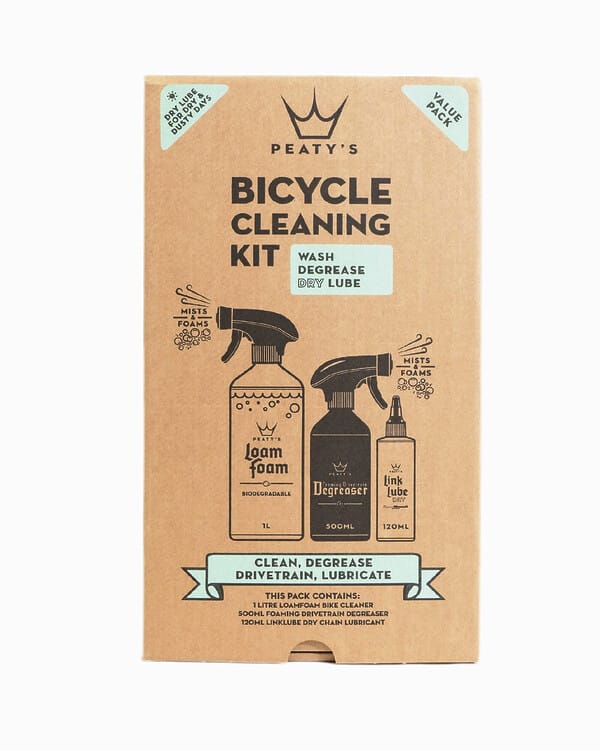 kit d’entretien peaty’s bio : loam foam 1l, degreaser 500ml, link lube dry