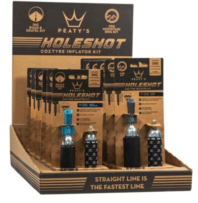pompes/gonfleurs co2 peaty’s holeshot comptoir 6x16g/6x25g, coloris variés