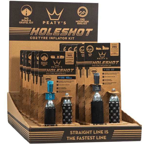 pompes/gonfleurs co2 peaty’s holeshot comptoir 6x16g/6x25g, coloris variés